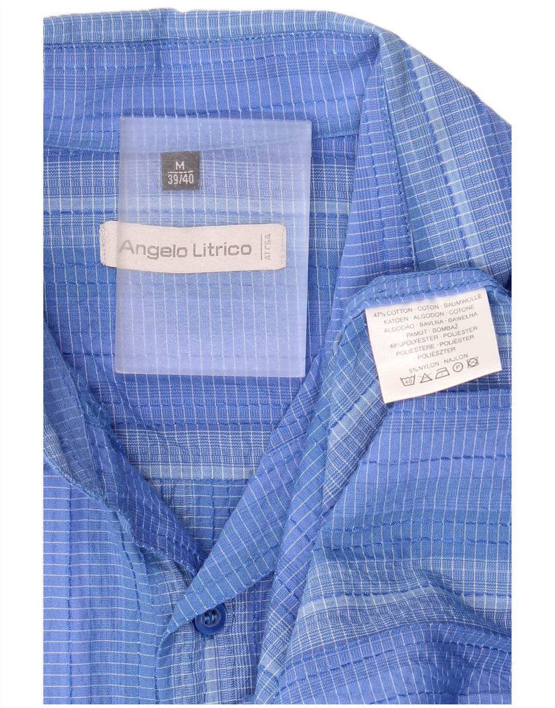 Angelo Litrico Mens Short Sleeve Shirt Size 39/40 Medium Blue Striped