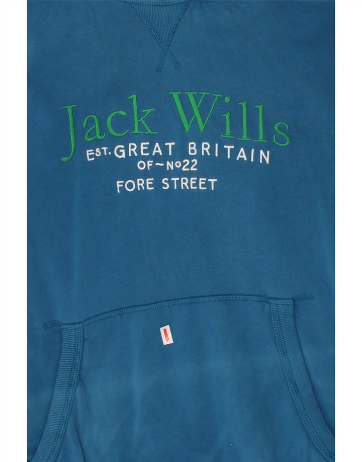 JACK WILLS Mens Graphic Hoodie Jumper Medium Blue Cotton Vintage Jack Wills and Second-Hand Jack Wills from Messina Hembry 