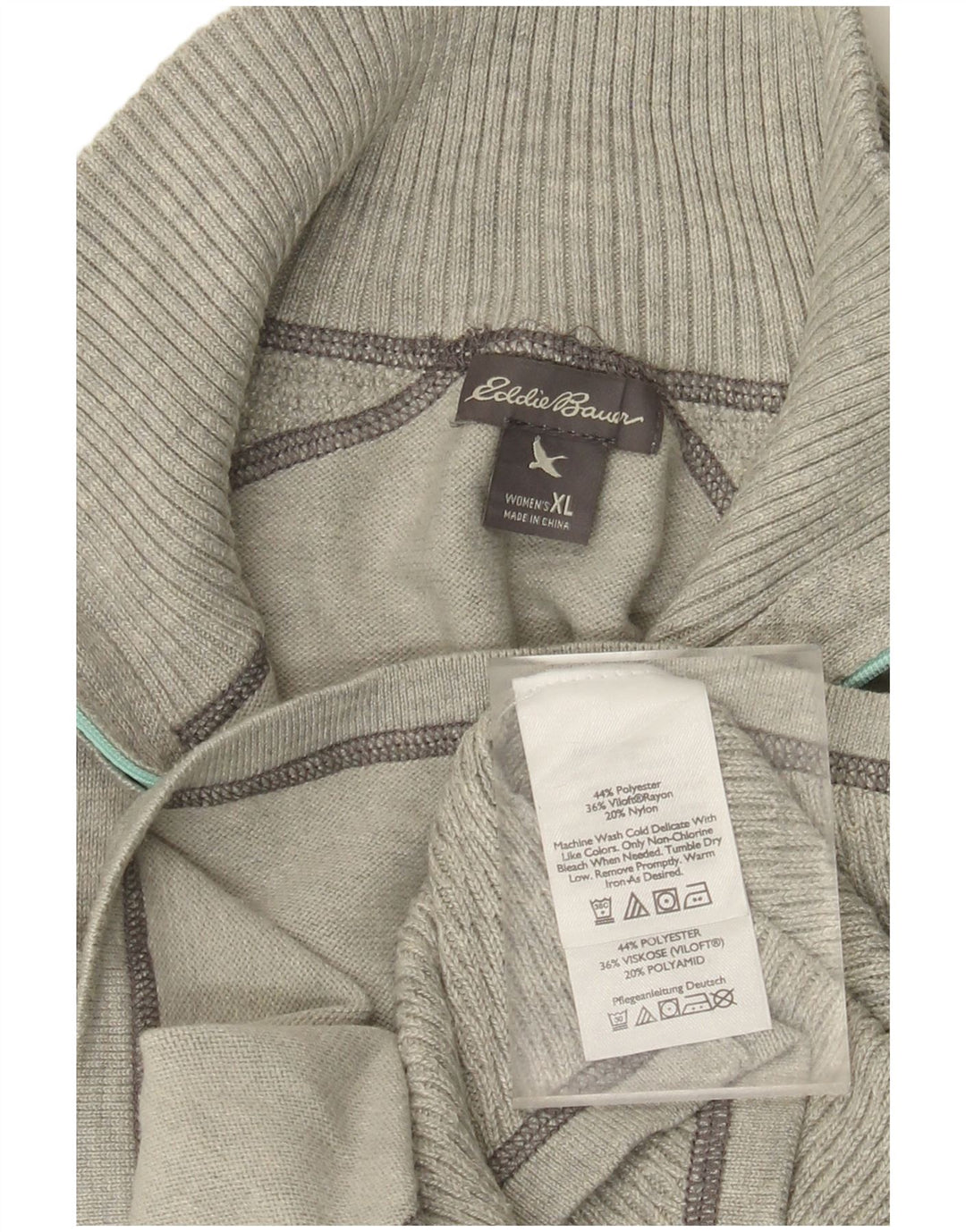 EDDIE BAUER Womens Zip Neck Jumper Sweater UK 18 XL Grey Polyester