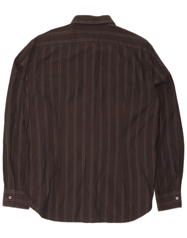 Trussardi Jeans Mens Shirt 2XL Brown Striped Cotton