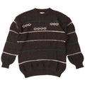 Vintage męski sweter z wycięciem pod szyją, średniej szarej wełny w paski
