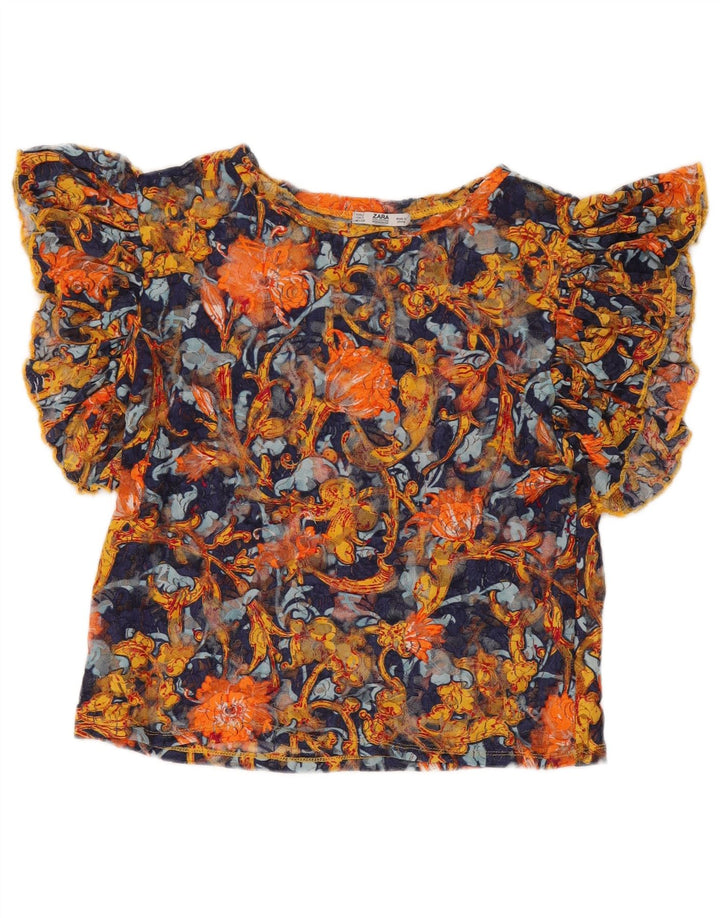Durchsichtiges Blusenoberteil für Damen von Zara, Gr. 10, klein, mehrfarbig, mit Blumenmuster