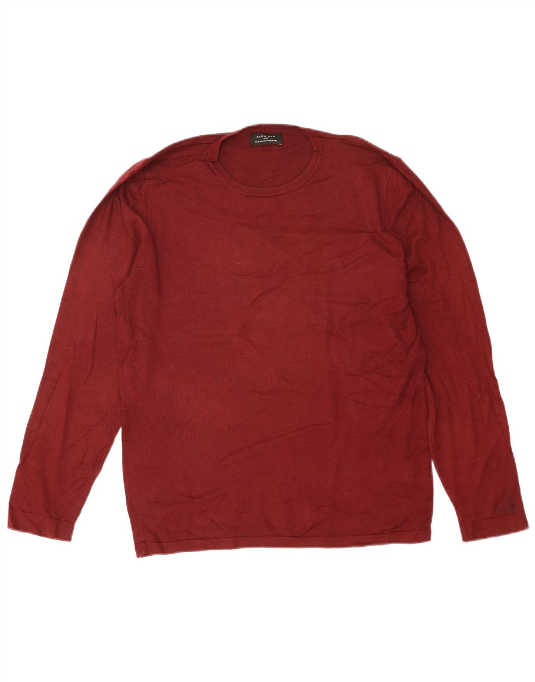 Zara Herre sweater med rund hals, medium rødbrun viskose