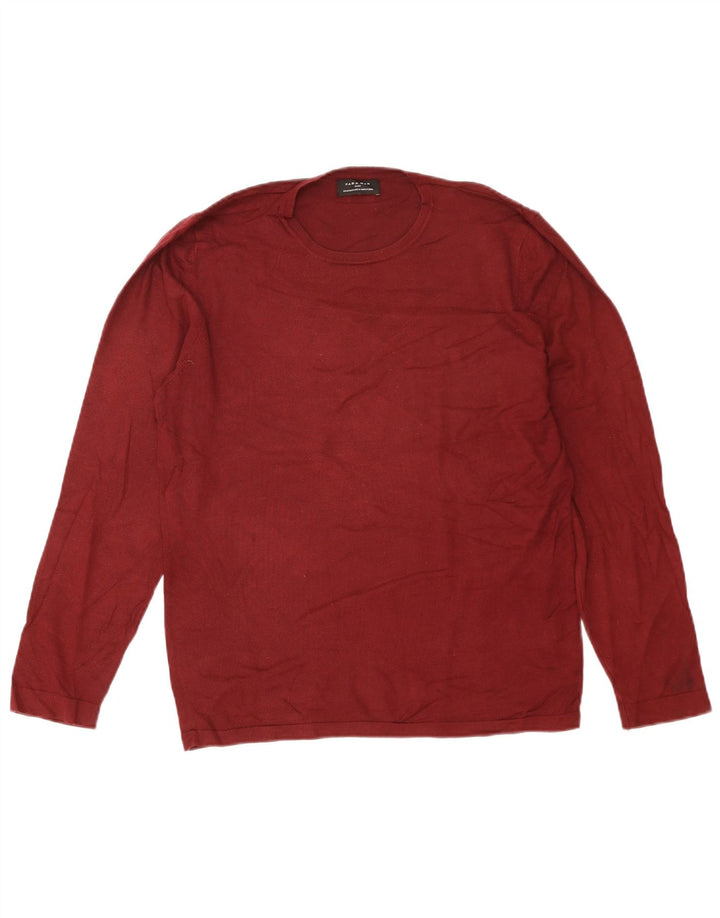 Zara Herre sweater med rund hals, medium rødbrun viskose