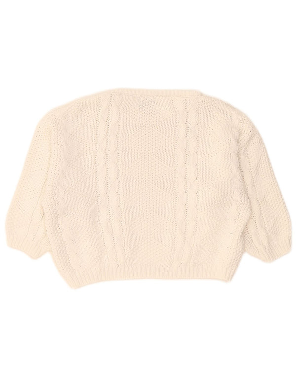 Benetton Womens 3/4 Sleeve Crop Boat Neck Jumper Sweater UK 14 Medium White