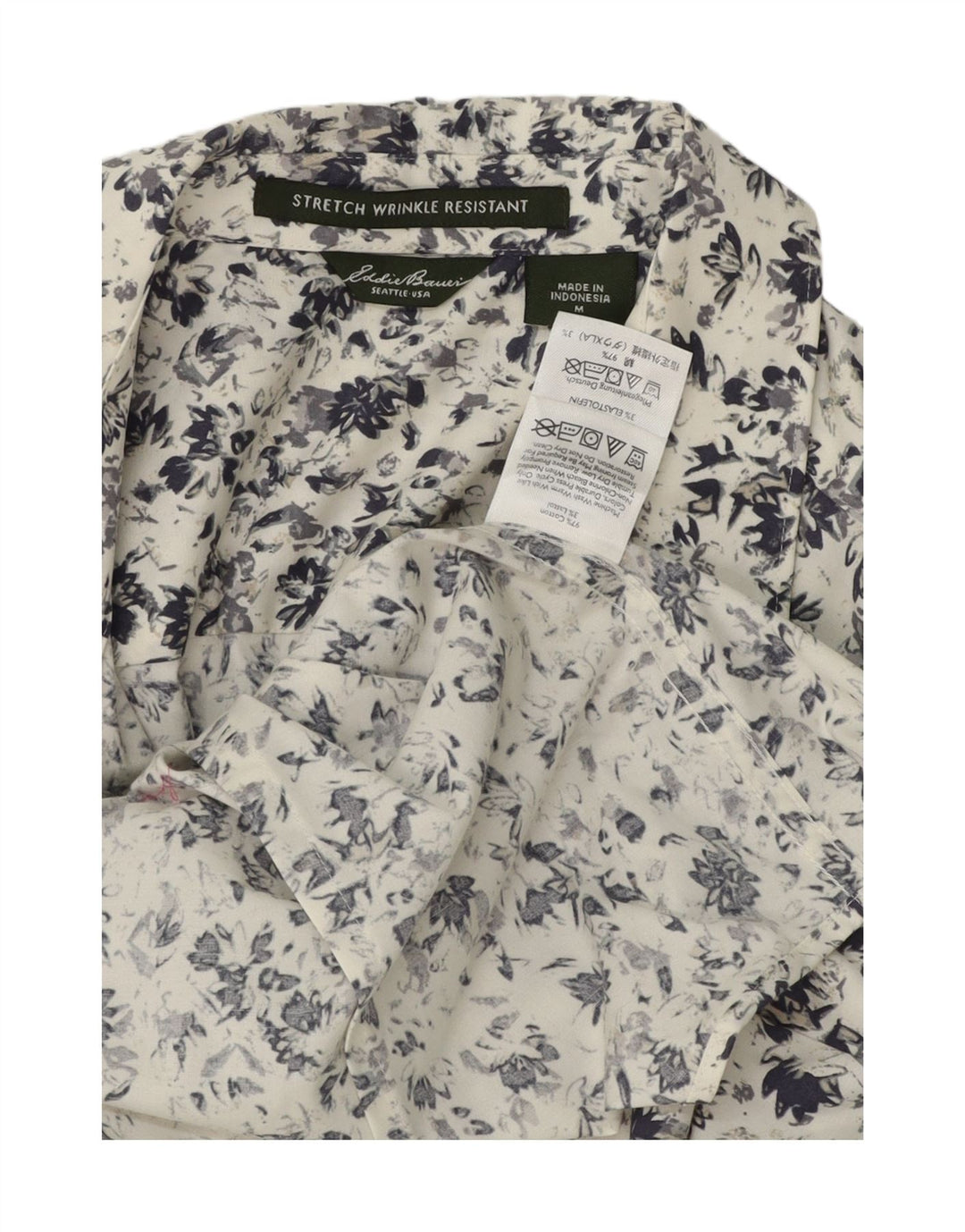 EDDIE BAUER Womens Oversized Shirt UK 14 Medium White Floral Cotton Vintage Eddie Bauer and Second-Hand Eddie Bauer from Messina Hembry 