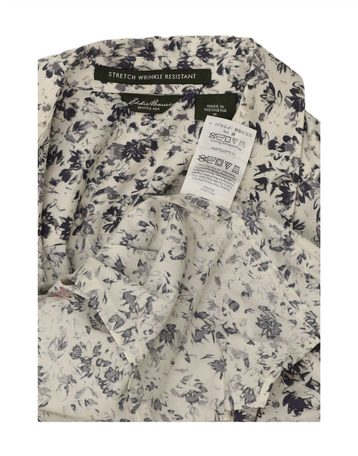 EDDIE BAUER Womens Oversized Shirt UK 14 Medium White Floral Cotton Vintage Eddie Bauer and Second-Hand Eddie Bauer from Messina Hembry 