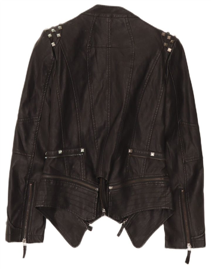 Vintage Womens Leather Biker Jacket UK 10 Small Black