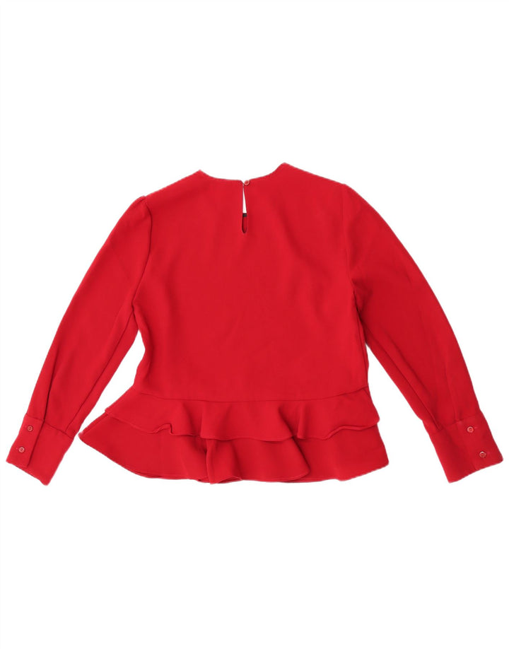 Zara Dame Langærmet Bluse Top UK 12 Medium Rød
