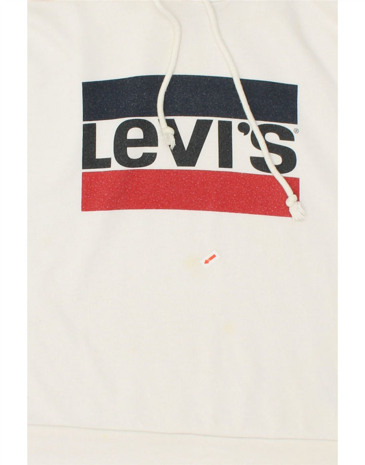 LEVI'S Womens Oversized Crop Graphic Hoodie Jumper UK 14 Medium White Vintage Levi's and Second-Hand Levi's from Messina Hembry 