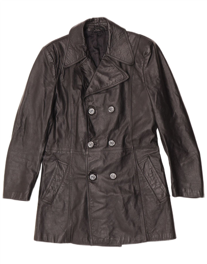 Vintage Herren Leder Pea Coat IT 48 Medium Black Classic