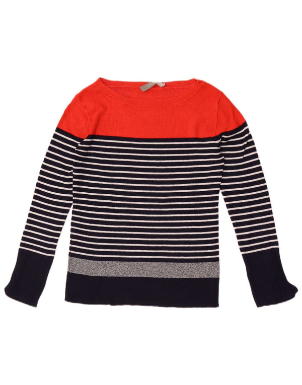 Oasis Womens Boat Neck Jumper Sweater UK 8 Small Navy Blue Striped
