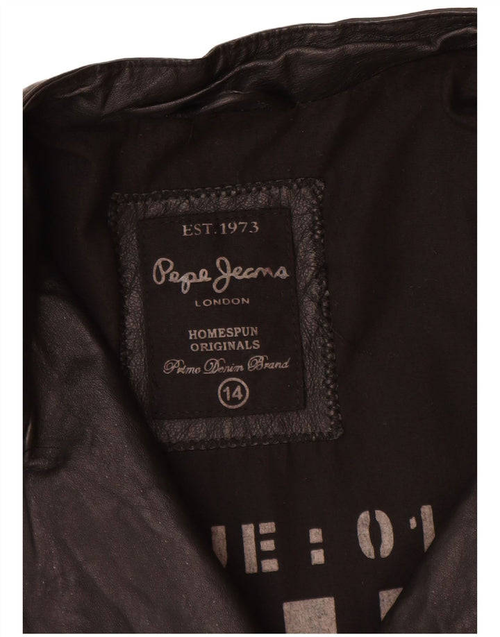 PEPE Jeans Damen Leder Bikerjacke UK 14 Mittelschwarzes Leder