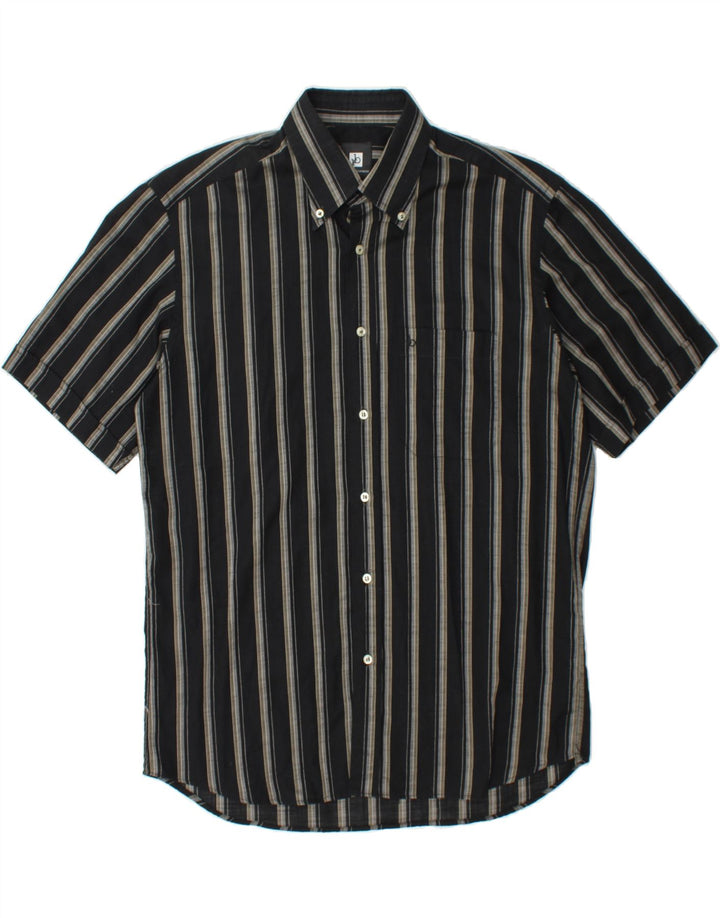 ROCCOBAROCCO Mens Short Sleeve Shirt Size 15 3/4 40 Medium Black Striped Vintage Roccobarocco and Second-Hand Roccobarocco from Messina Hembry 