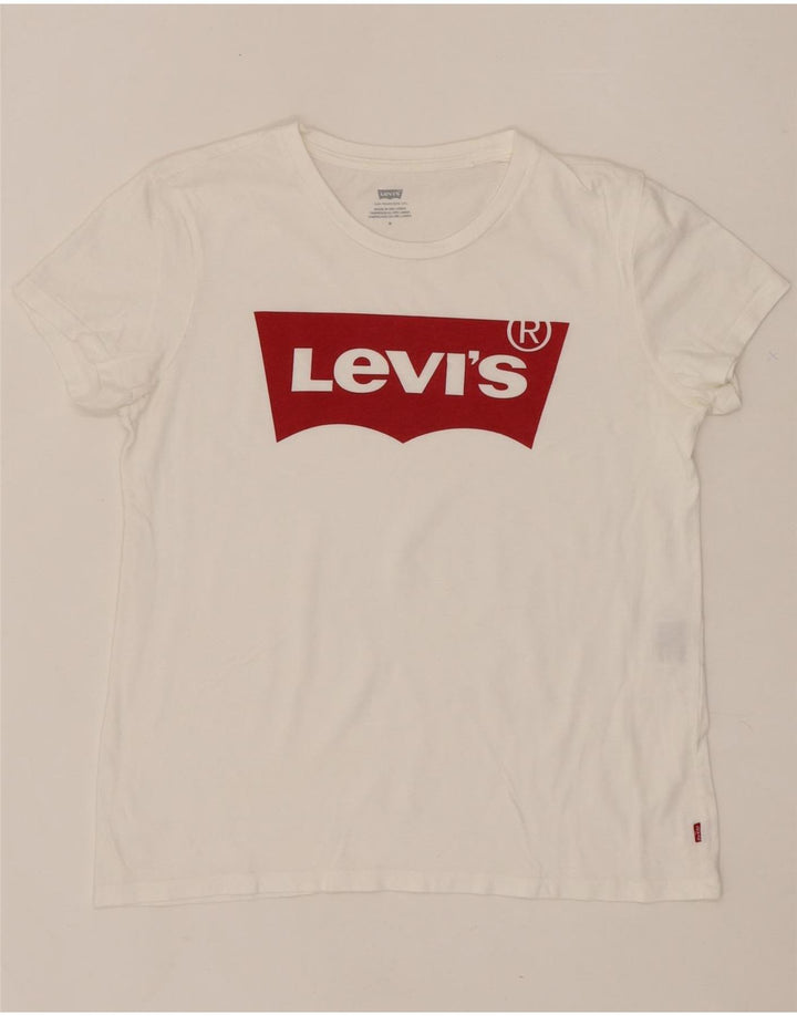 LEVI'S Womens Graphic T-Shirt Top UK 14 Medium White Vintage Levi's and Second-Hand Levi's from Messina Hembry 