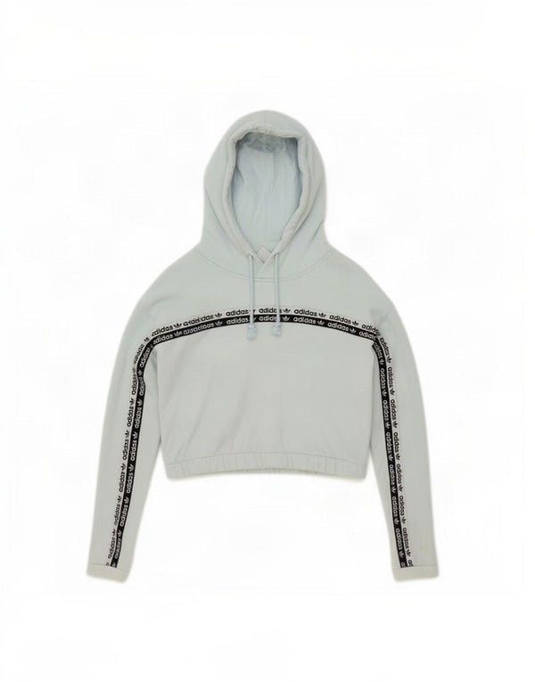 Adidas Womens Crop Graphic Hoodie Jumper UK 6 XS Blue Colourblock Bomuld