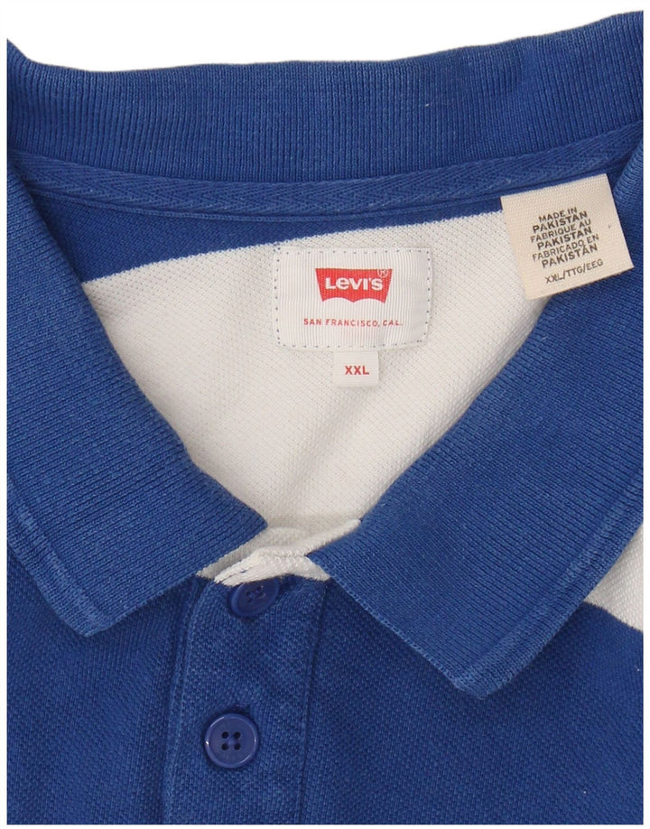 LEVI'S Mens Polo Shirt 2XL Blue Striped Cotton