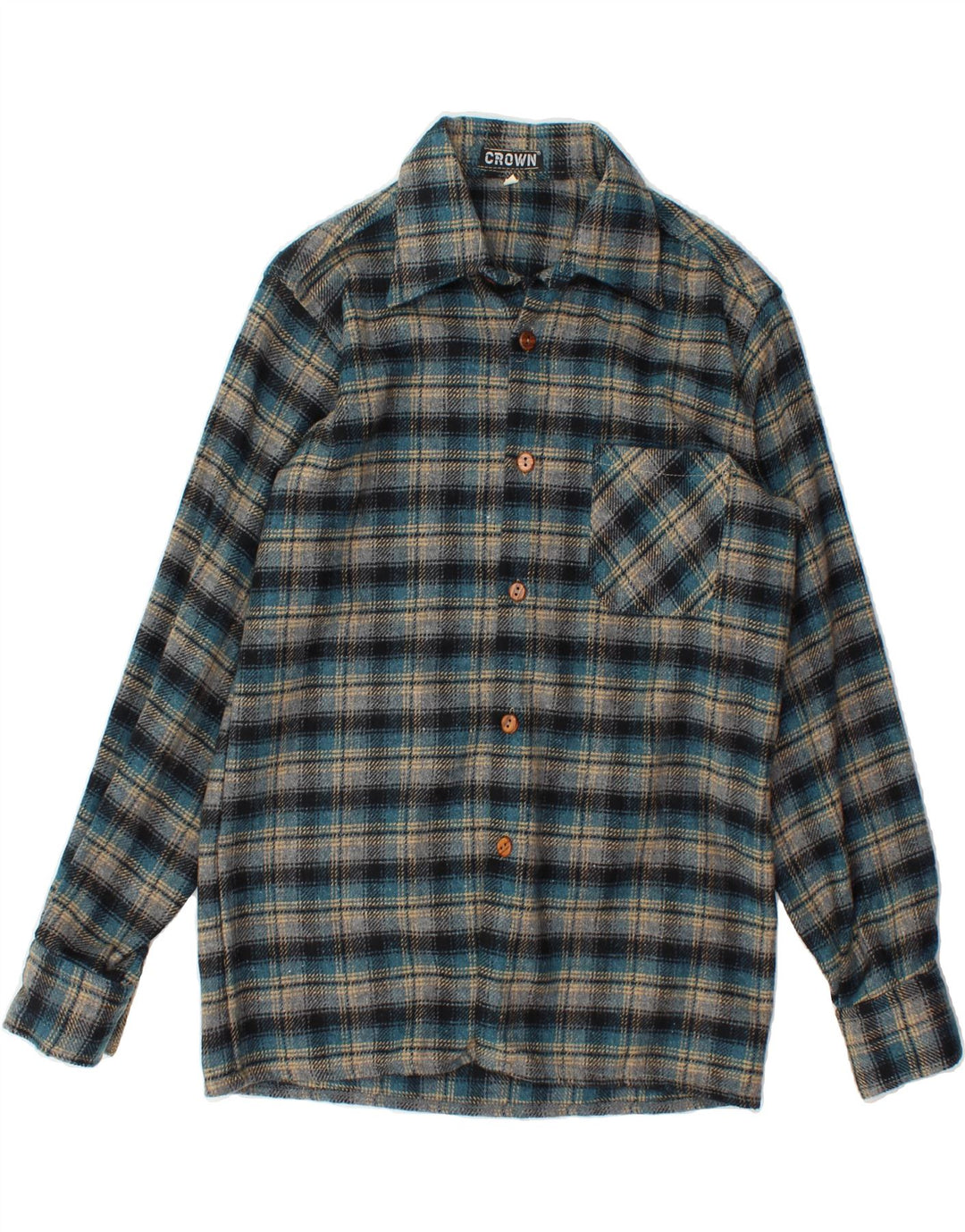 CROWN Mens Overshirt Shirt Size 40 Medium Blue Check Acrylic Vintage Crown and Second-Hand Crown from Messina Hembry 