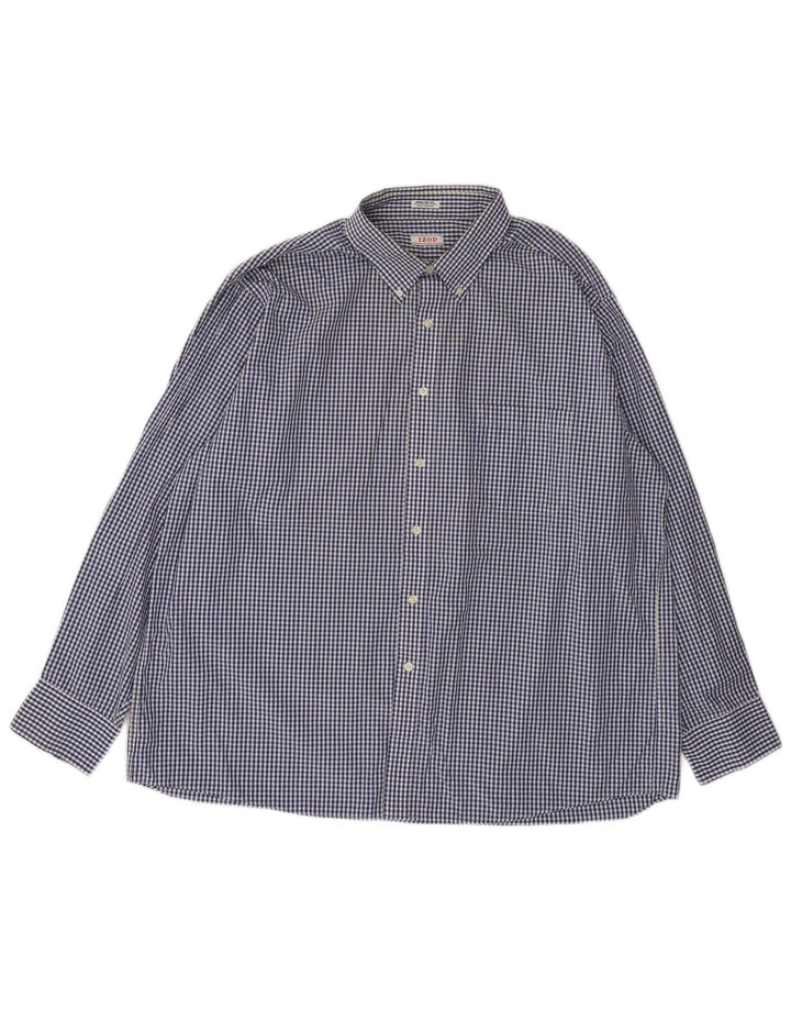 IZOD Mens Regular Fit Shirt Size 18 2XL Blue Gingham Cotton