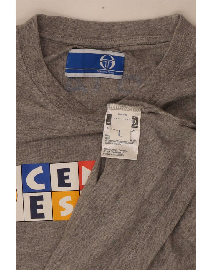 Sergio Tacchini Mens Graphic T-Shirt Top Large Grey Cotton