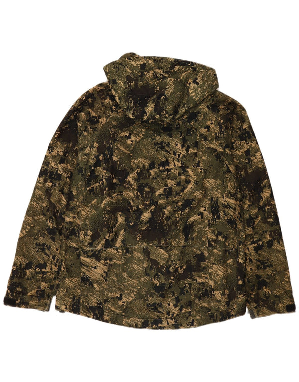 Vintage Damen Kapuzen-Windbreakerjacke IT 50 XL Khaki Camouflage