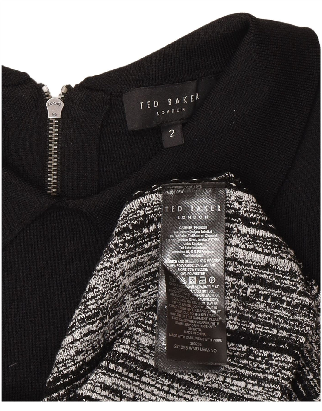 Ted Baker Womens Long Sleeve Basic Dress Size 2 Small Black Check Viscose