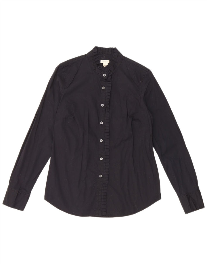 J. Crew Womens Ruffle Front Shirt UK 10 Small Black Cotton