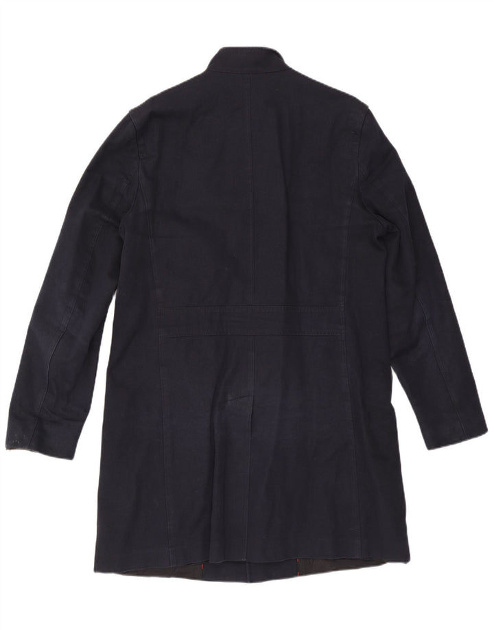 Hugo Boss Mens Overcoat EU 52 XL Navy Blue Cotton