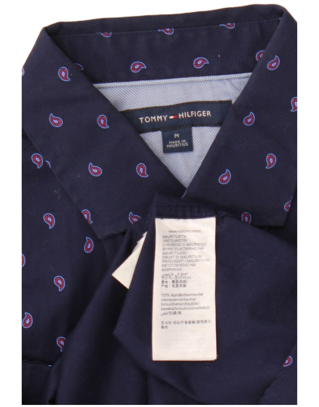 Tommy Hilfiger Mens Shirt Medium Navy Blue Paisley Cotton