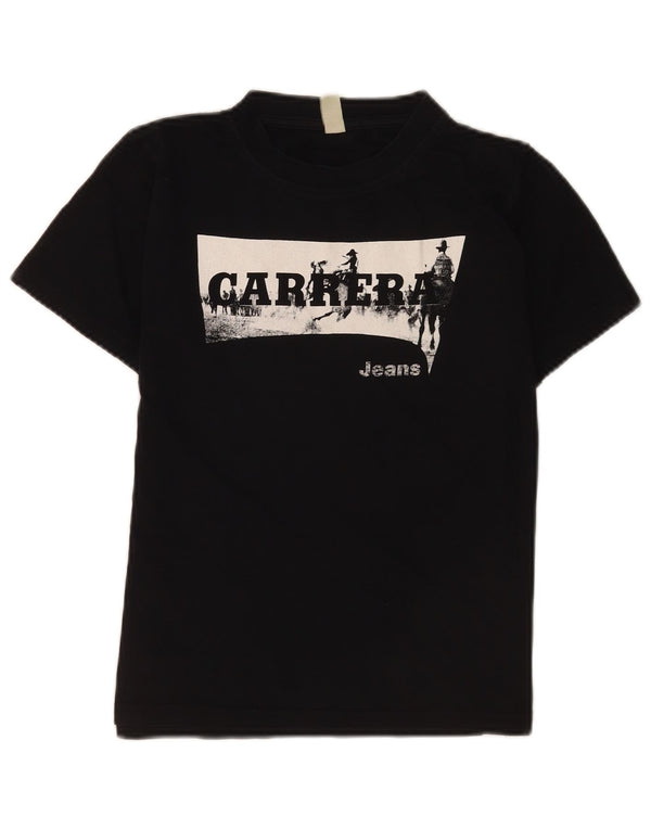Chłopięcy T-shirt z grafiką Carrera, 11-12 lat, czarna bawełna