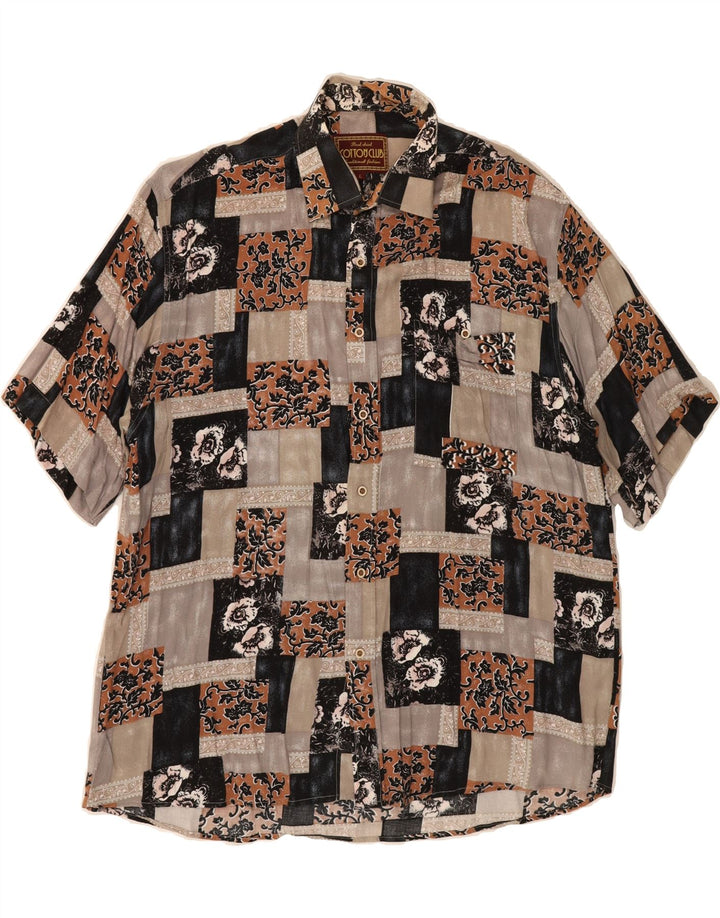 COTTON CLUB Mens Short Sleeve Shirt Large Beige Patchwork Viscose Vintage Cotton Club and Second-Hand Cotton Club from Messina Hembry 