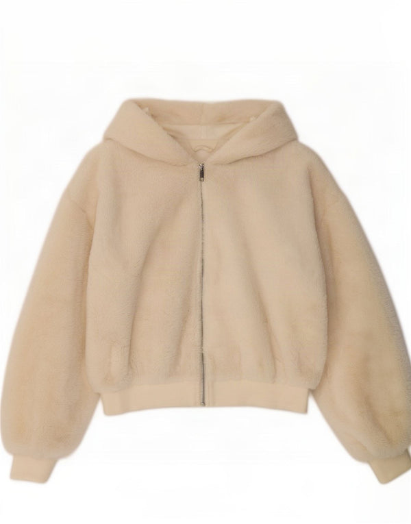 Topshop Γυναικείο Teddy Bear Hooded Bomber Jacket UK 10 Small Off White