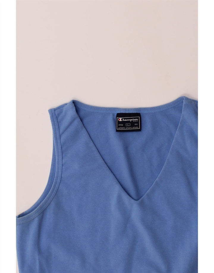 CHAMPION Womens Vest Top UK 14 Large Blue Cotton Vintage Champion and Second-Hand Champion from Messina Hembry 