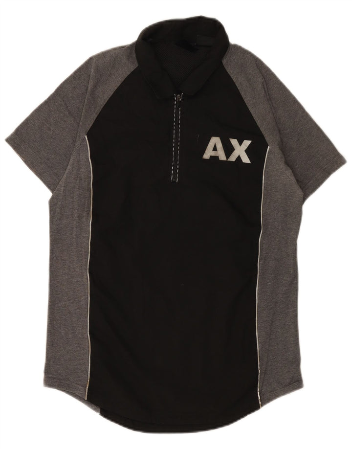 Armani Exchange Mens Graphic Polo Shirt Small Black Colourblock