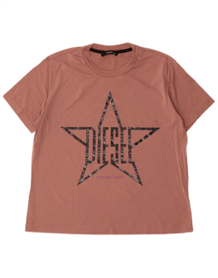 DIESEL Womens Graphic T-Shirt Top UK 12 Medium Brown
