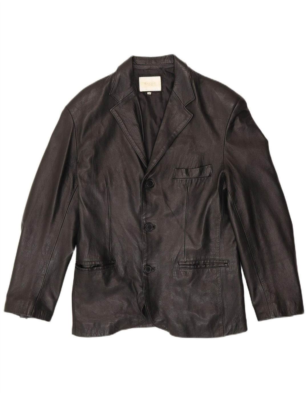 BARONE Mens 3 Button Leather Blazer Jacket IT 48 Medium Black Leather