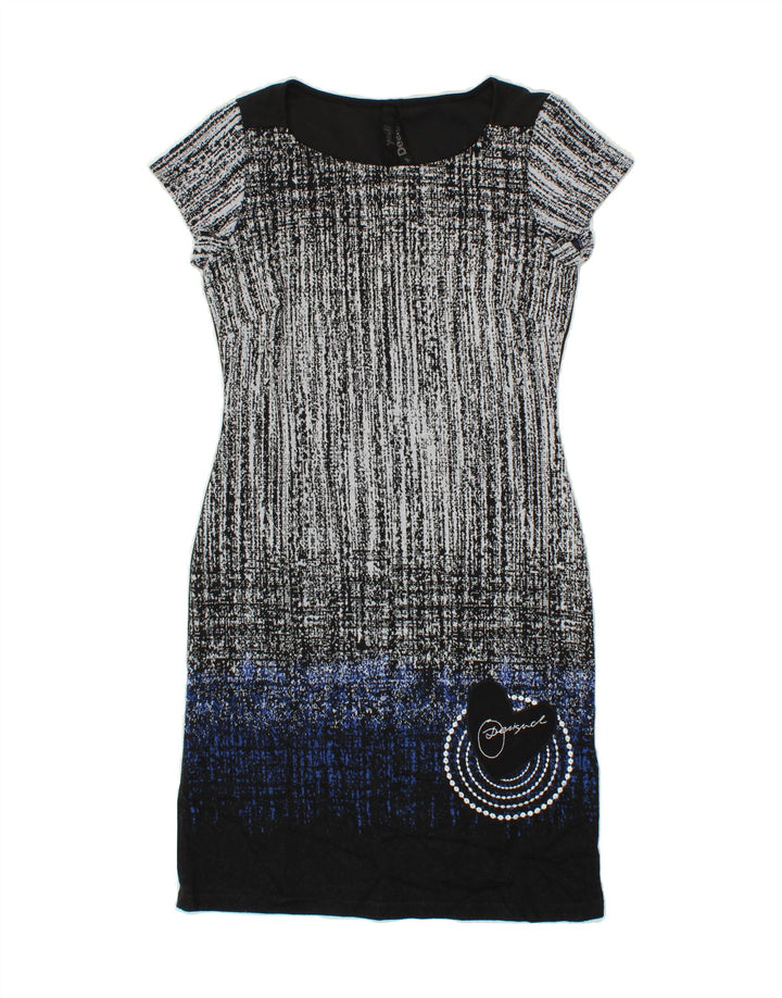 DESIGUAL Womens Abstract Pattern Sheath Dress UK 10 Small Black Cotton Vintage Desigual and Second-Hand Desigual from Messina Hembry 
