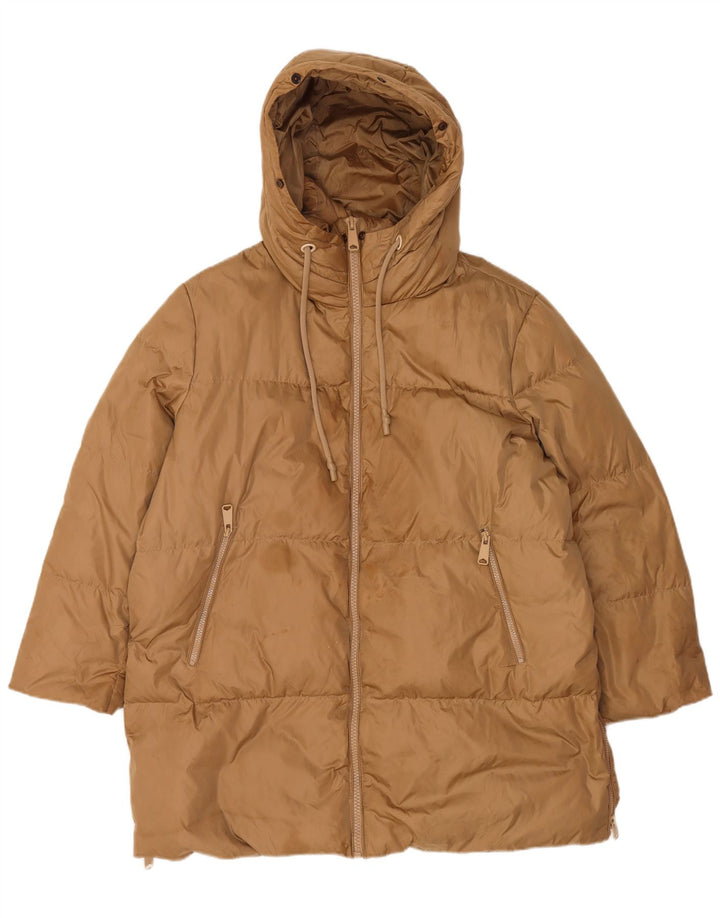 Zara Womens Hooded Padded Coat UK 16 Large Brown Polyamide