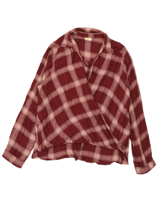 Bluză cu mânecă lungă pentru femei Hollister Top UK 10 Small Burgundy Check Viscose