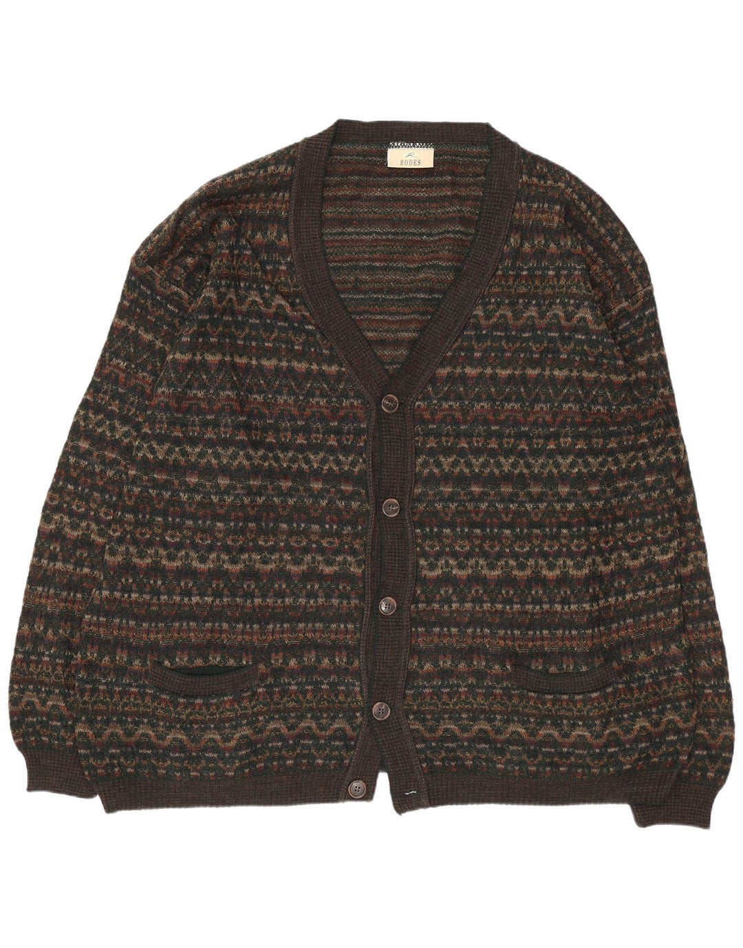 Rodes Herre Cardigan Sweater 2XL Brun Geometrisk Uld