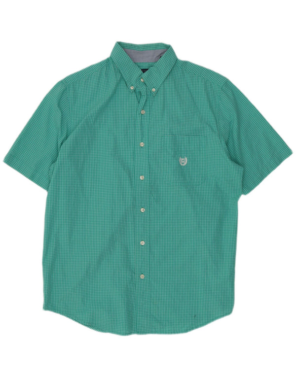 Chaps Mens Short Sleeve Shirt Medium Green Gingham Cotton
