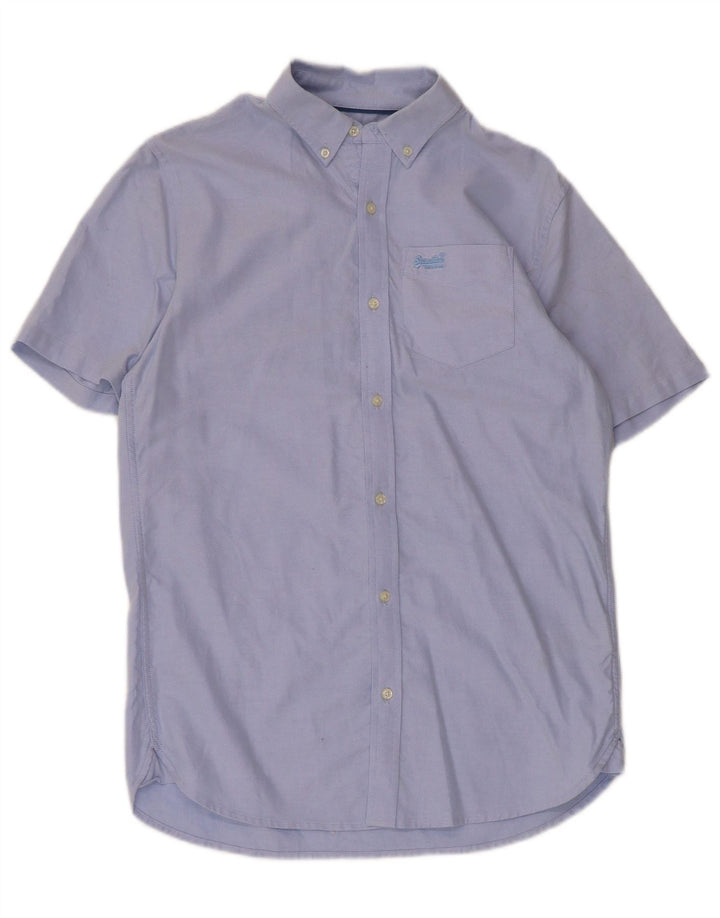 Superdry Mens Short Sleeve Regular Fit Shirt Small Blue Cotton