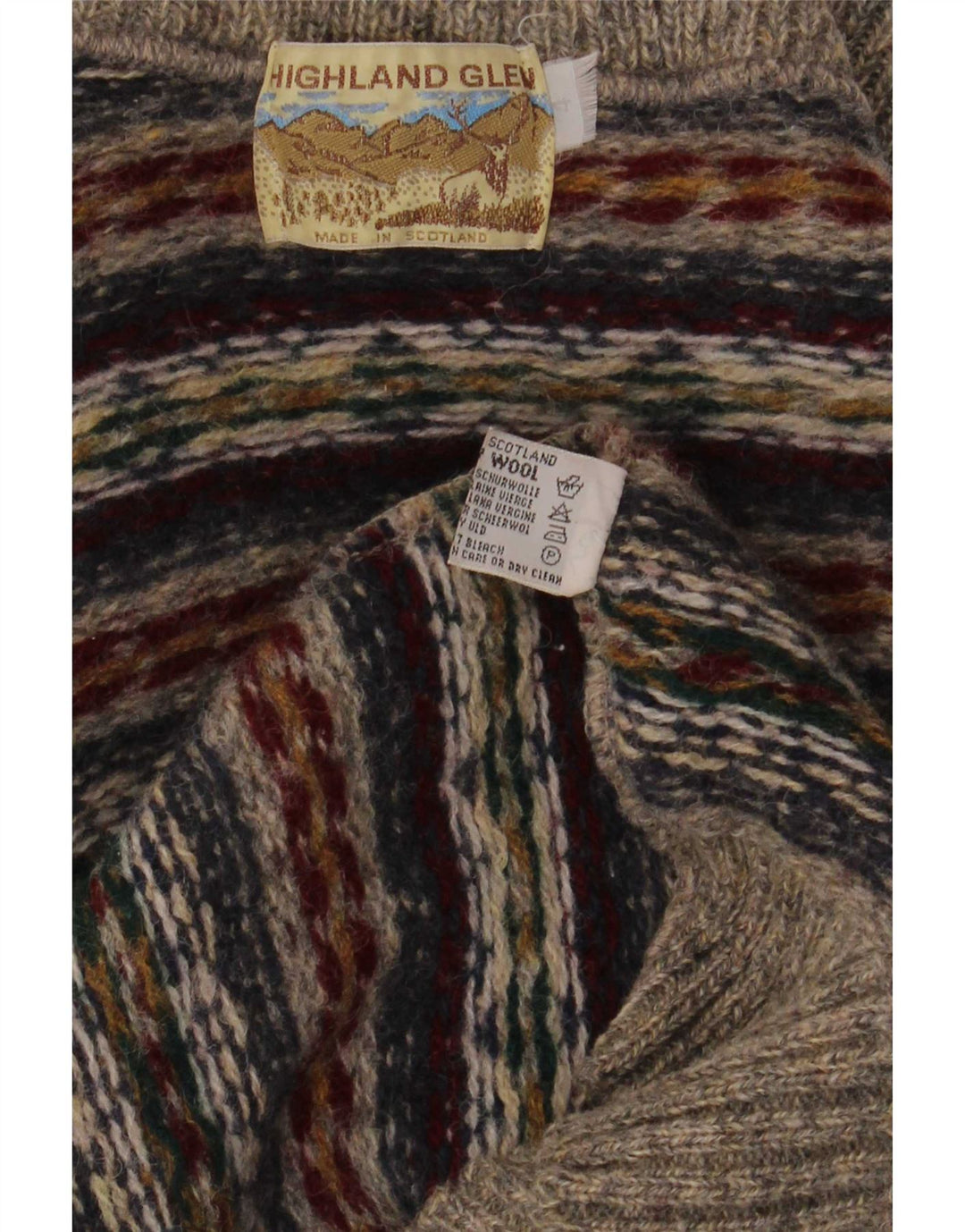 Maglione da uomo con collo a bottoni Highland Glen Lana Fair Isle grigio medio