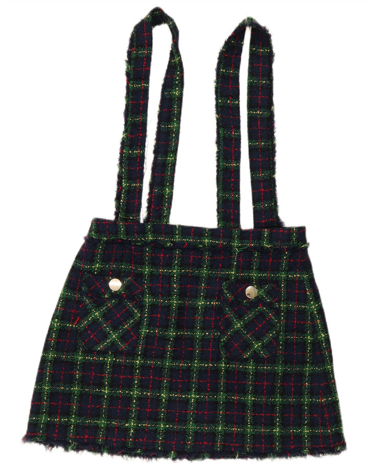 Zara Womens Dungarees Skirt Large W34 Navy Blue Check