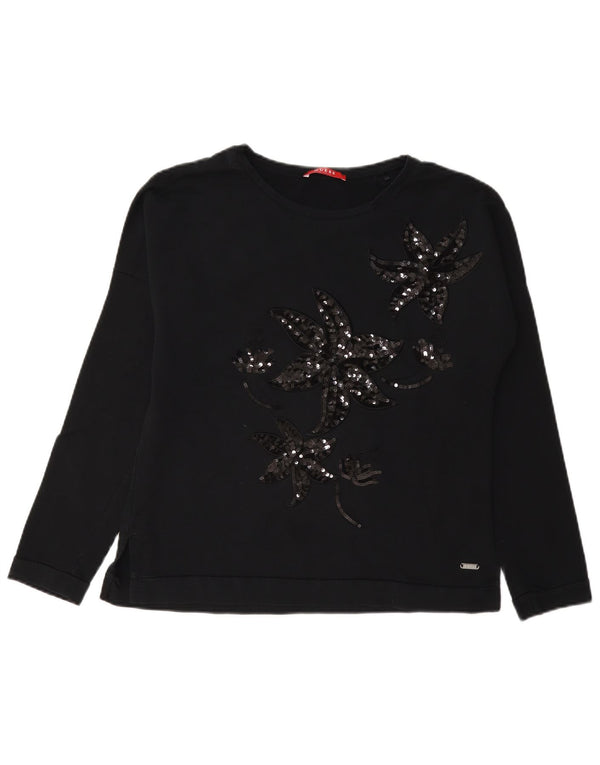 Pulover supradimensionat pentru femei Guess, UK 8, bumbac floral negru mic