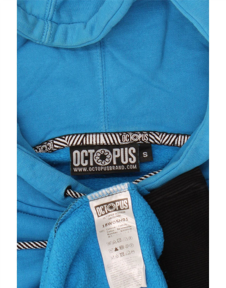 Octopus Mens Graphic Hoodie Jumper Small Blue Colourblock Cotton