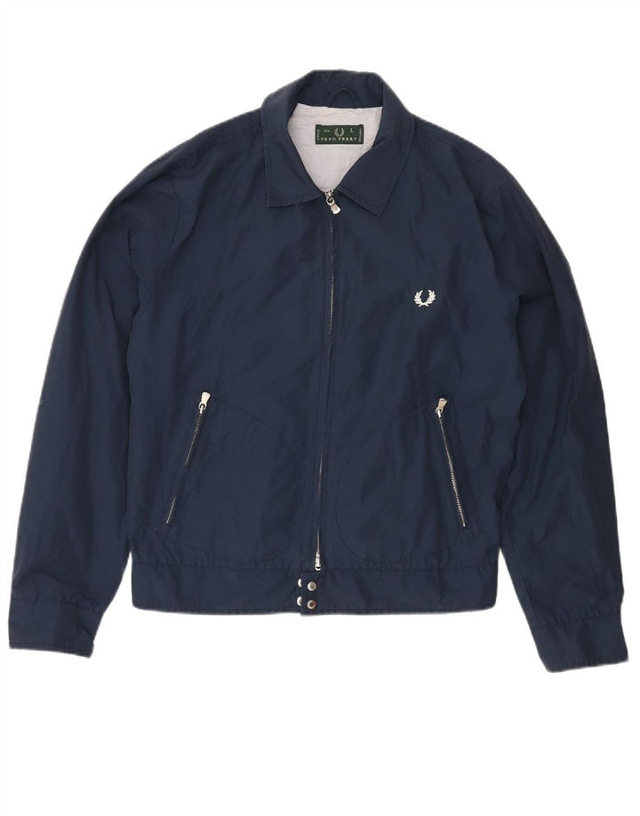 FRED PERRY Herren Bomberjacke UK 40 Große marineblaue Baumwolle