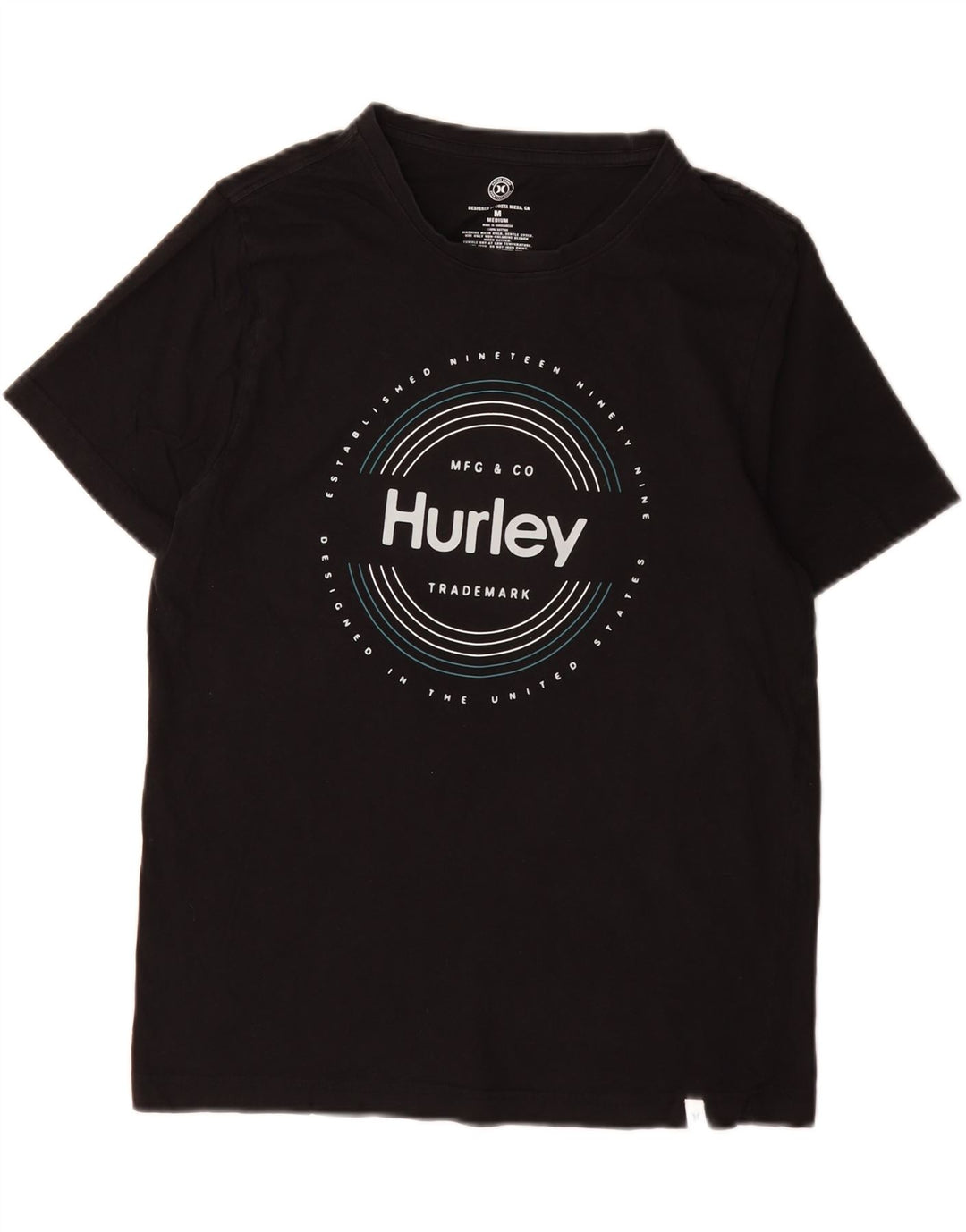 HURLEY Mens Graphic T-Shirt Top Medium Black Cotton Vintage Hurley and Second-Hand Hurley from Messina Hembry 
