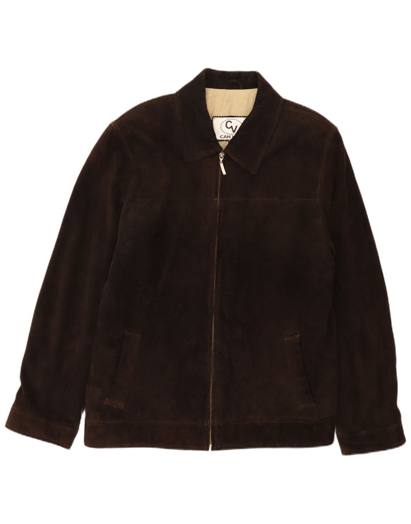 Vintage Mens Suede Bomber Jacket UK 40 Large Brown Leather