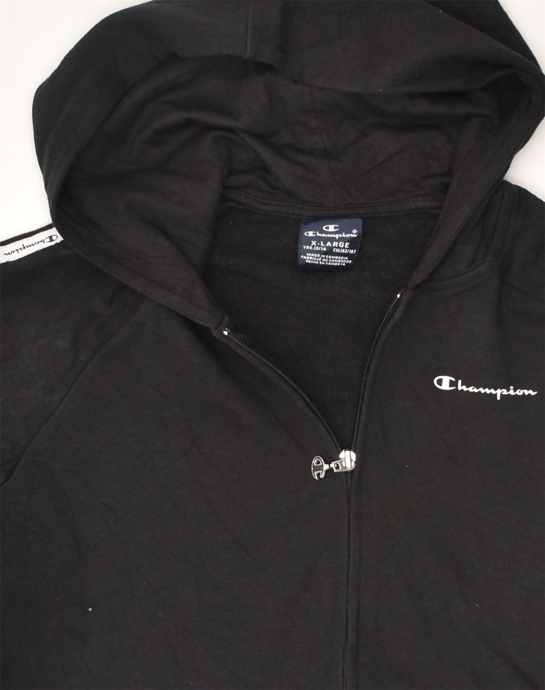 CHAMPION Boys Zip Hoodie Sweater 13-14 Years XL Black Cotton | Vintage Champion | Thrift | Second-Hand Champion | Used Clothing | Messina Hembry 